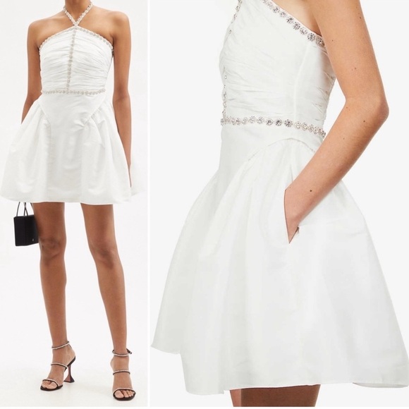 Self-Portrait Dresses & Skirts - NWT Self Portrait Embellished Taffeta Diamante Trim White Dress Size 6